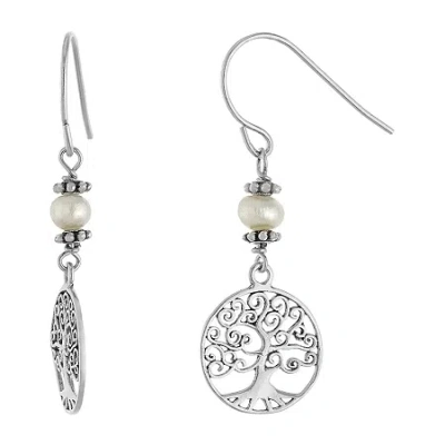Silver Treasures Sterling Silver Cultured Freshwater Pearl Drop Earrings In Transparent