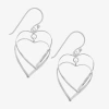 Silver Treasures Sterling Silver Heart Drop Earrings In Metallic