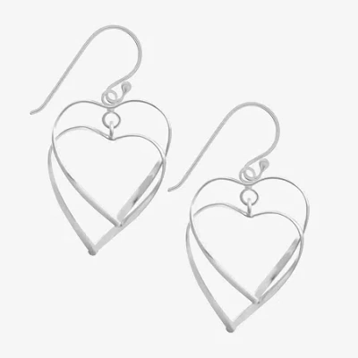 Silver Treasures Sterling Silver Heart Drop Earrings In Transparent