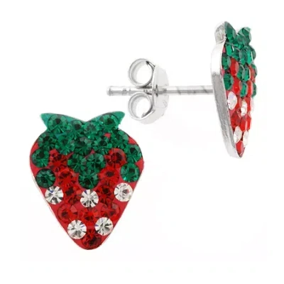 Silver Treasures Strawberry Multi Color Crystal Sterling Silver 11.5mm Stud Earrings In Metallic