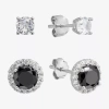 Silver Treasures Stud Womens Cubic Zirconia Sterling Silver 2 Pair Earring Set In Silver