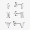 Silver Treasures Stud Womens Cubic Zirconia Sterling Silver Triangle 3 Pair Earring Set In White