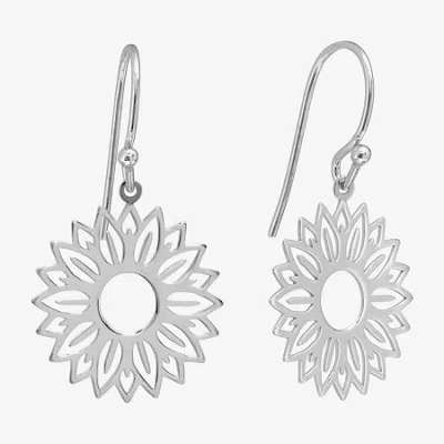 Silver Treasures Sunflower Womens Sterling Silver Flower Drop Earrings In Metallic