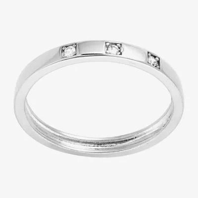 Silver Treasures Three Stone Womens Cubic Zirconia Sterling Silver 3-stone Delicate Band In Metallic