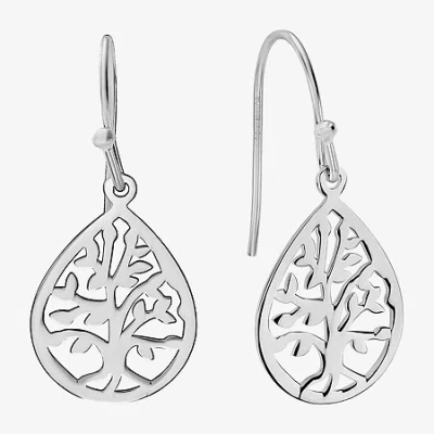 Silver Treasures Tree Womens Sterling Silver Drop Earrings