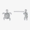 Silver Treasures Turtle Cubic Zirconia Sterling Silver 9.1mm Stud Earrings In Metallic