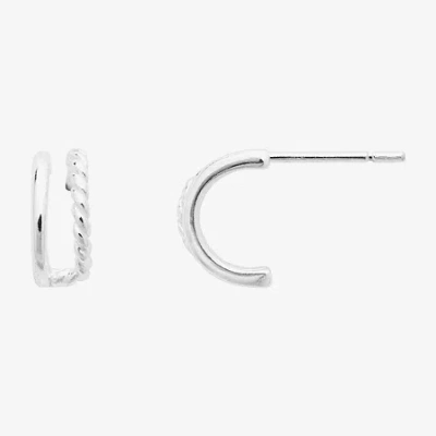 Silver Treasures Twisted Womens Sterling Silver 10.1mm Hoop Earrings In Metallic