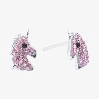 Silver Treasures Unicorn Pink Crystal Sterling Silver 10mm Stud Earrings