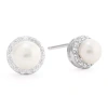 Silver Treasures White Cultured Freshwater Pearl 8.5mm Round Stud Earrings In White