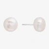 Silver Treasures White Cultured Freshwater Pearl Sterling Silver 9.9mm Stud Earrings In Silver