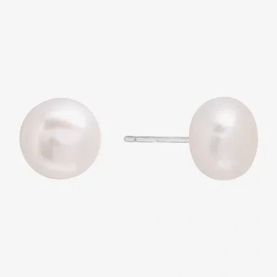 Silver Treasures White Cultured Freshwater Pearl Sterling Silver 9.9mm Stud Earrings