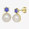 Silver Treasures White Simulated Pearl 14k Gold Over Silver 10.5mm Round Stud Earrings In Gold