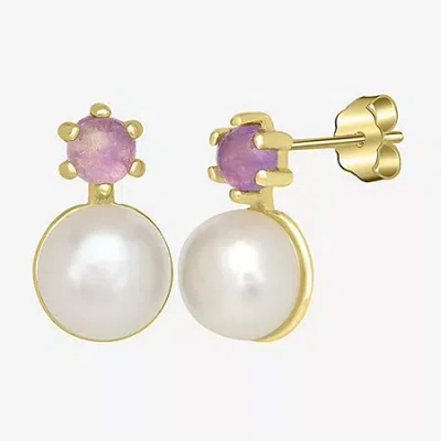 Silver Treasures White Simulated Pearl 14k Gold Over Silver 10.5mm Round Stud Earrings