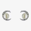 Silver Treasures White Simulated Pearl Sterling Silver 7.3mm Stud Earrings In Metallic