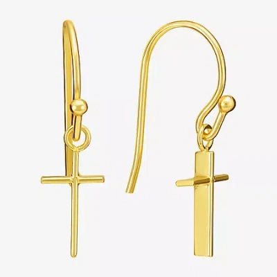 Silver Treasures Womens 14k Gold Over Silver Cross Drop Earrings