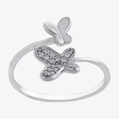 Silver Treasures Womens 15.5mm Cubic Zirconia Sterling Silver Butterfly Bypass Band In Metallic