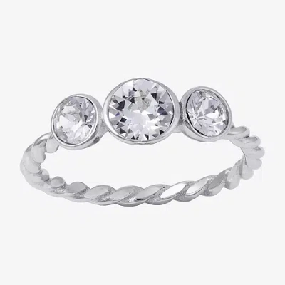 Silver Treasures Womens 20.5mm Crystal Sterling Silver Band