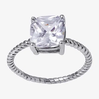 Silver Treasures Womens 20.5mm Cubic Zirconia Sterling Silver Band In Metallic