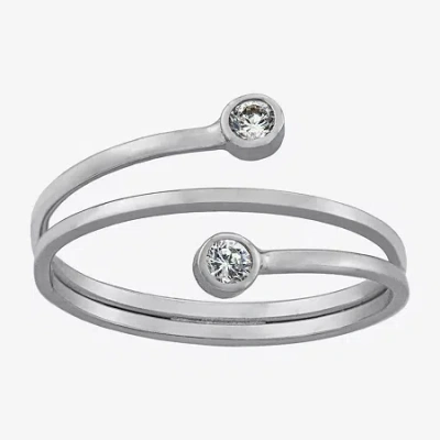 Silver Treasures Womens 2.5mm Cubic Zirconia Sterling Silver Bypass Band In Transparent