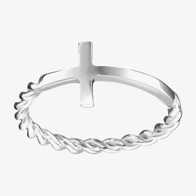 Silver Treasures Womens 2mm Sterling Silver Cross Band In Metallic