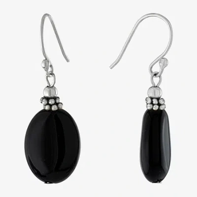 Silver Treasures Womens Black Onyx Sterling Silver Oval Drop Earrings