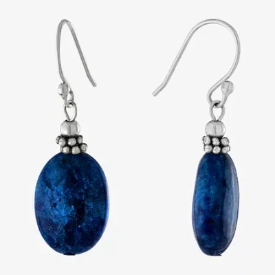 Silver Treasures Womens Blue Onyx Sterling Silver Oval Drop Earrings