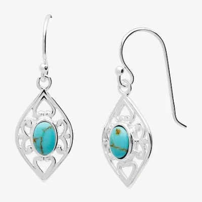 Silver Treasures Womens Blue Turquoise Sterling Silver Marquise Hypoallergenic Drop Earrings