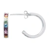 Silver Treasures Womens Crystal Sterling Silver 15mm Hoop Earrings In Silver