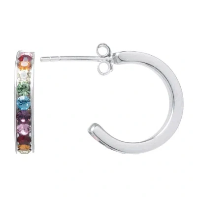 Silver Treasures Womens Crystal Sterling Silver 15mm Hoop Earrings