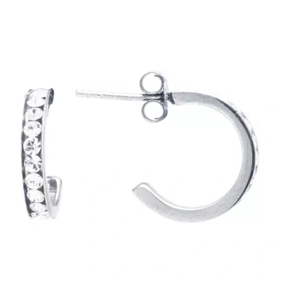 Silver Treasures Womens Crystal Sterling Silver 15mm Hoop Earrings