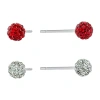 Silver Treasures Womens Crystal Sterling Silver Ball 2 Pair Earring Set In Red