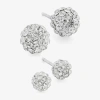 Silver Treasures Womens Crystal Sterling Silver Ball 2 Pair Earring Set In Transparent