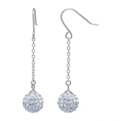 Silver Treasures Womens Crystal Sterling Silver Ball Drop Earrings In Metallic