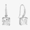 Silver Treasures Womens Crystal Sterling Silver Drop Earrings In Silver