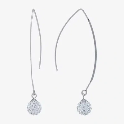 Silver Treasures Womens Crystal Sterling Silver Drop Earrings In Transparent