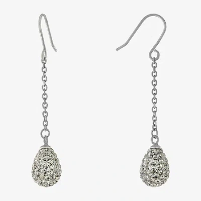 Silver Treasures Womens Crystal Sterling Silver Drop Earrings In Transparent