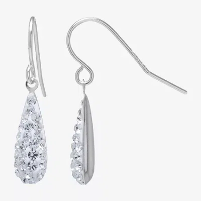 Silver Treasures Womens Crystal Sterling Silver Pear Drop Earrings In Metallic