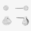 Silver Treasures Womens Crystal Sterling Silver Round 2 Pair Earring Set