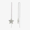 Silver Treasures Womens Crystal Sterling Silver Star Drop Earrings In Gray