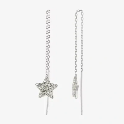 Silver Treasures Womens Crystal Sterling Silver Star Drop Earrings In Gray