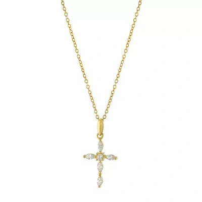 Silver Treasures Womens Cubic Zirconia 14k Gold Over Silver Cross 18 Inch Pendant Necklace In Metallic