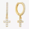 Silver Treasures Womens Cubic Zirconia 14k Gold Over Silver Cross Drop Earrings