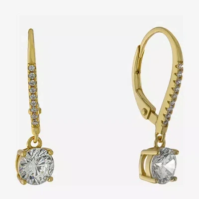 Silver Treasures Womens Cubic Zirconia 14k Gold Over Silver Drop Earrings In Transparent