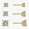 Silver Treasures Womens Cubic Zirconia 14k Gold Over Silver Square 3 Pair Earring Set In Gold
