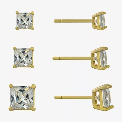 Silver Treasures Womens Cubic Zirconia 14k Gold Over Silver Square 3 Pair Earring Set