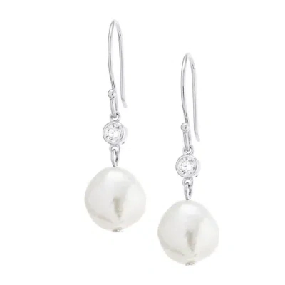 Silver Treasures Womens Cubic Zirconia Cultured Freshwater Pearl Sterling Silver Drop Earrings In Transparent