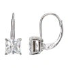 Silver Treasures Womens Cubic Zirconia Platinum Over Silver Square Drop Earrings In Transparent