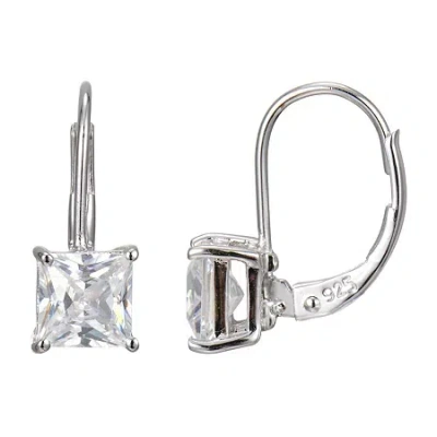 Silver Treasures Womens Cubic Zirconia Platinum Over Silver Square Drop Earrings In Transparent