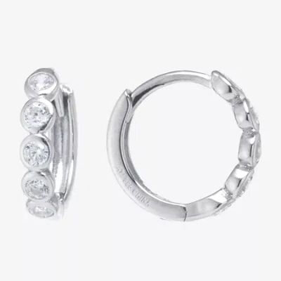Silver Treasures Womens Cubic Zirconia Sterling Silver 11.5mm Hoop Earrings In White