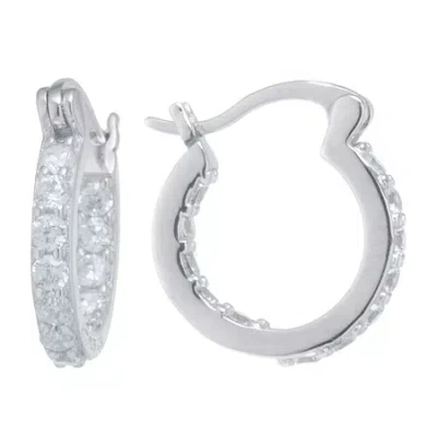 Silver Treasures Womens Cubic Zirconia Sterling Silver 15mm Hoop Earrings In White